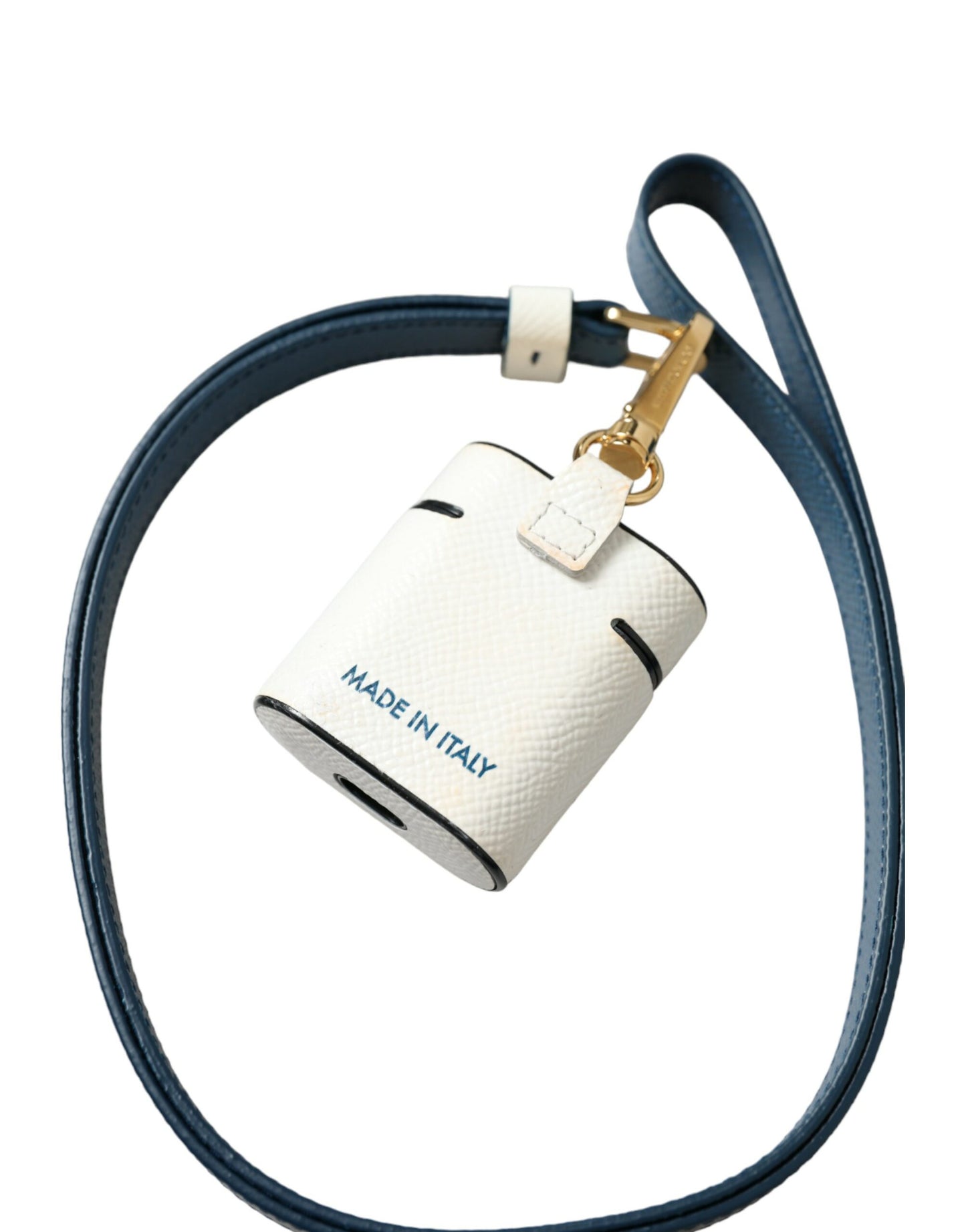 Airpods-Hülle mit Riemen aus Kalbsleder mit Logo-Print in Weiß und Blau