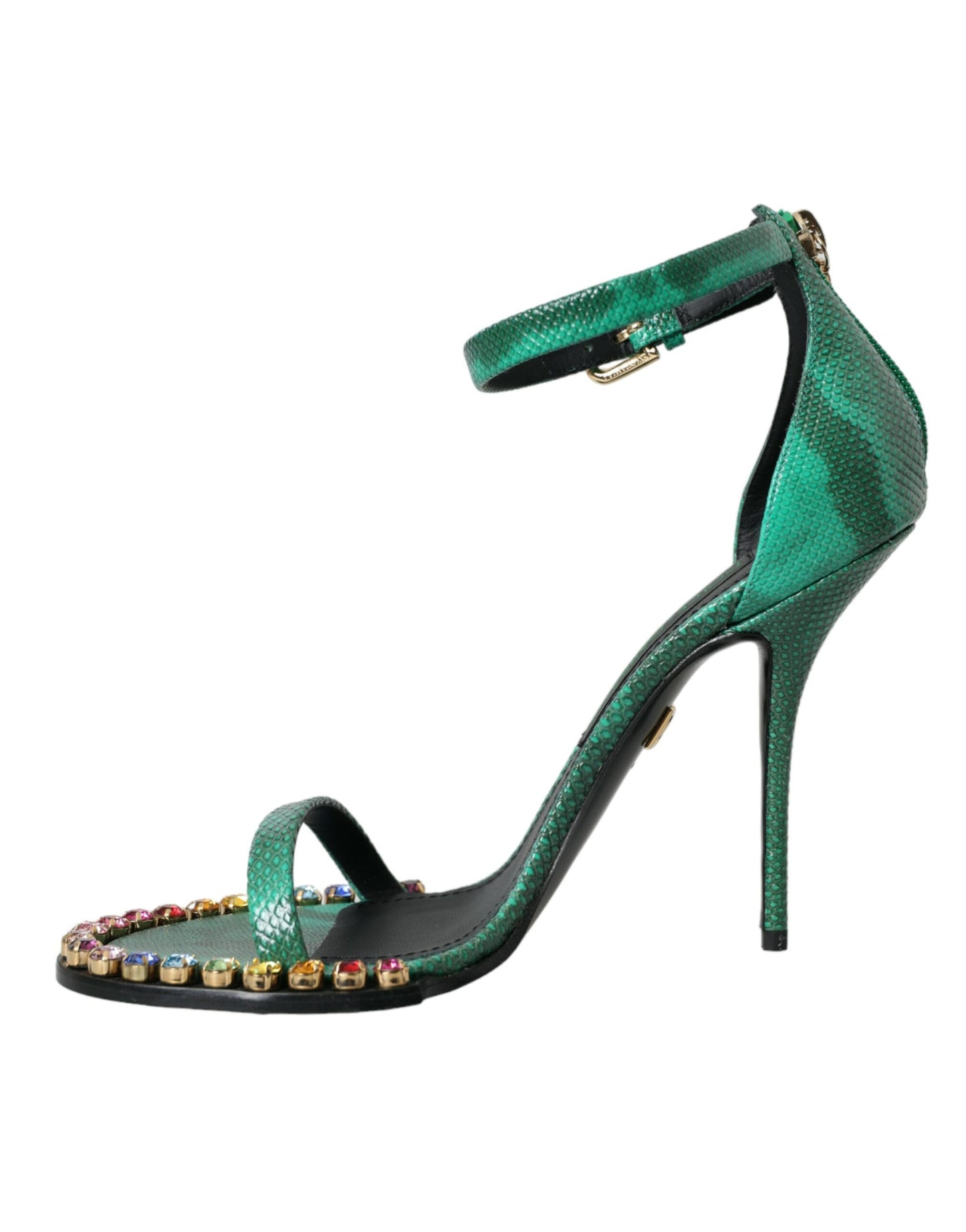 Grüne Sandalen aus exotischem Leder mit Kristallen