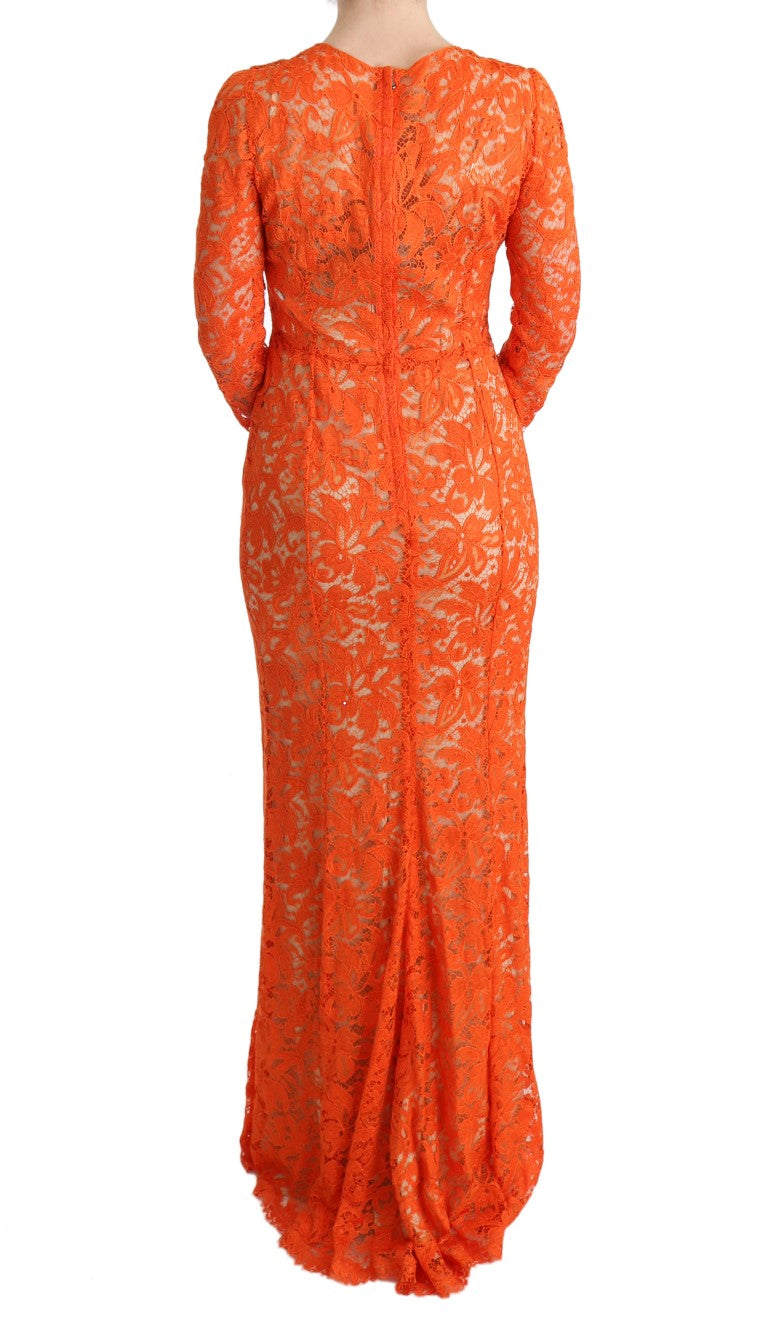 Orangefarbenes, florales Ricamo-Etuikleid