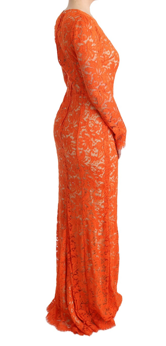Orangefarbenes, florales Ricamo-Etuikleid