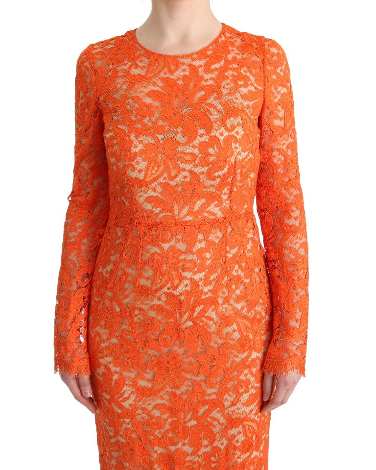 Orangefarbenes, florales Ricamo-Etuikleid