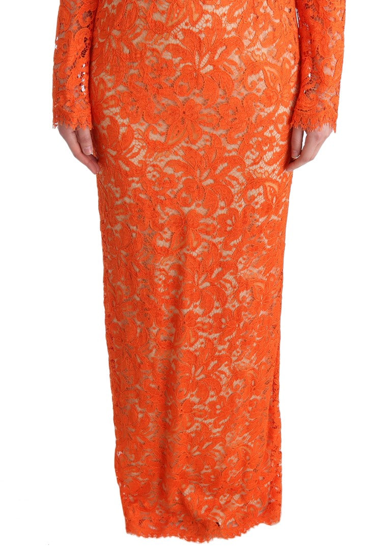 Orangefarbenes, florales Ricamo-Etuikleid