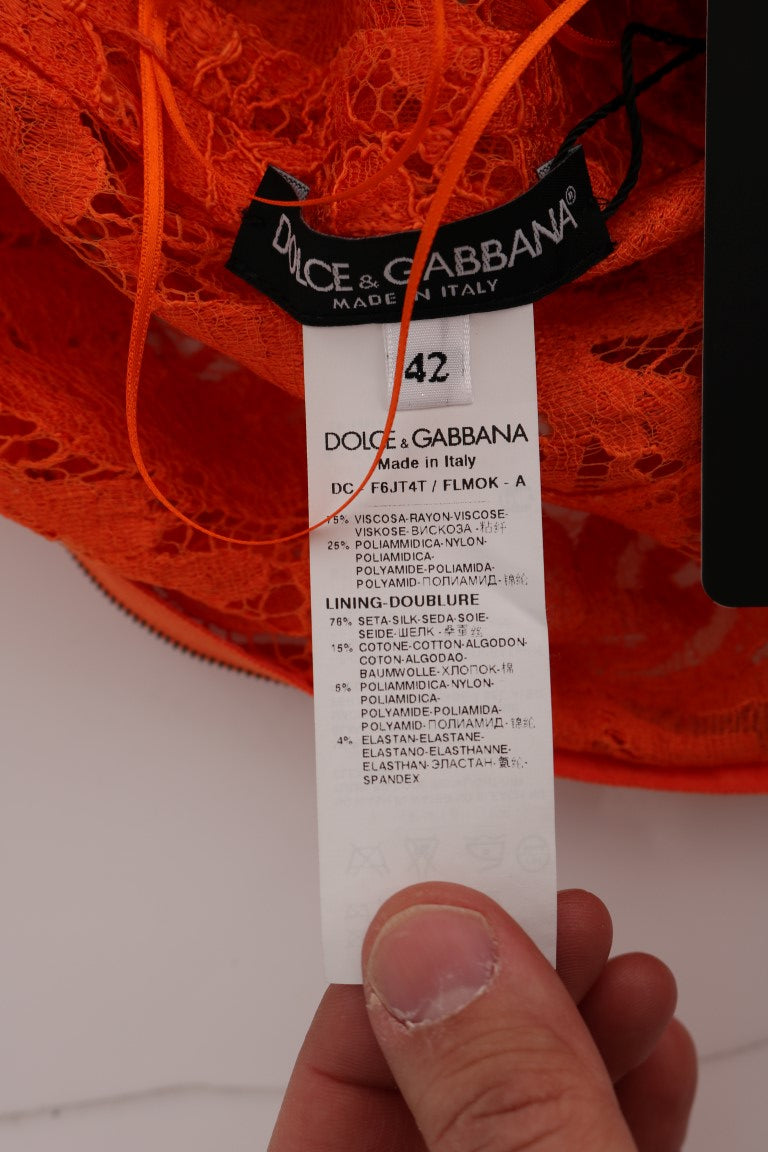 Orangefarbenes, florales Ricamo-Etuikleid