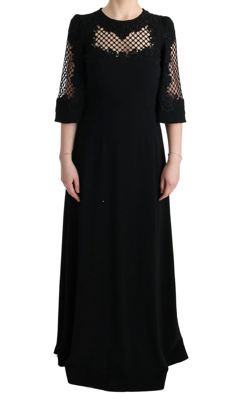Schwarzes, langes Stretch-Maxikleid im Etui-Stil