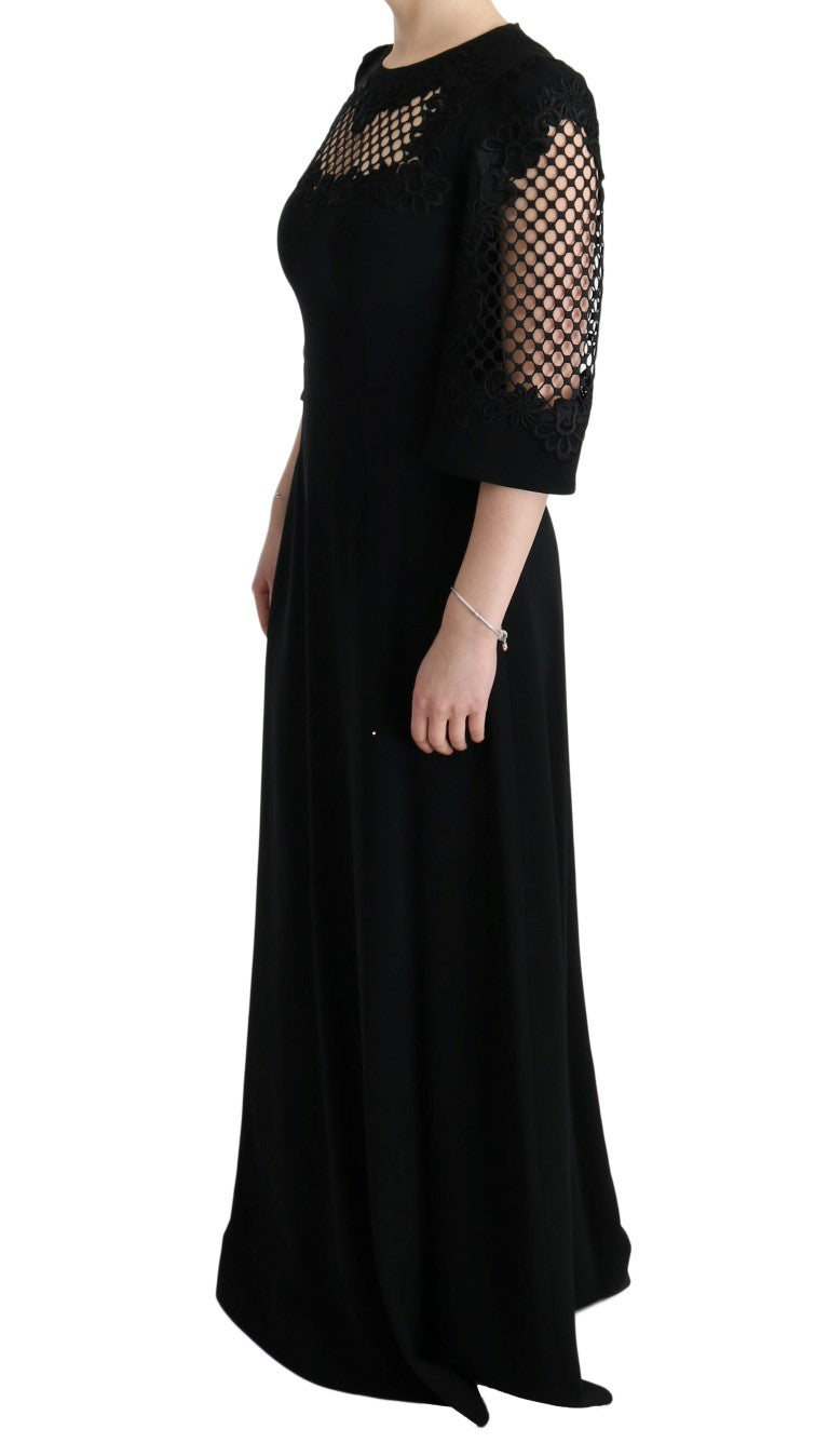 Schwarzes, langes Stretch-Maxikleid im Etui-Stil
