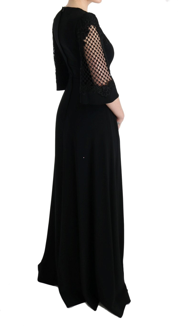 Schwarzes, langes Stretch-Maxikleid im Etui-Stil