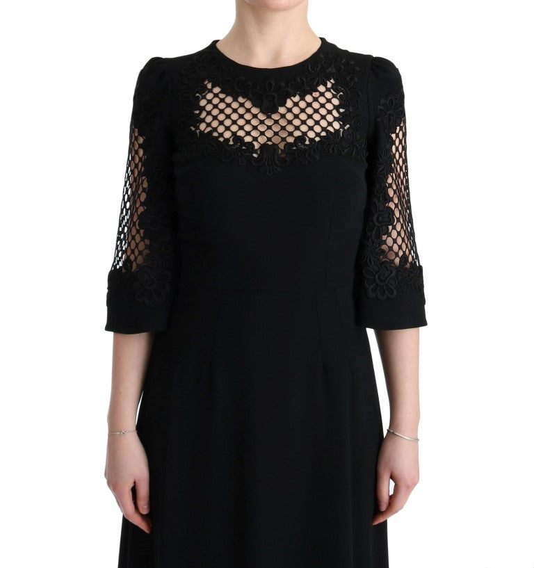 Schwarzes, langes Stretch-Maxikleid im Etui-Stil