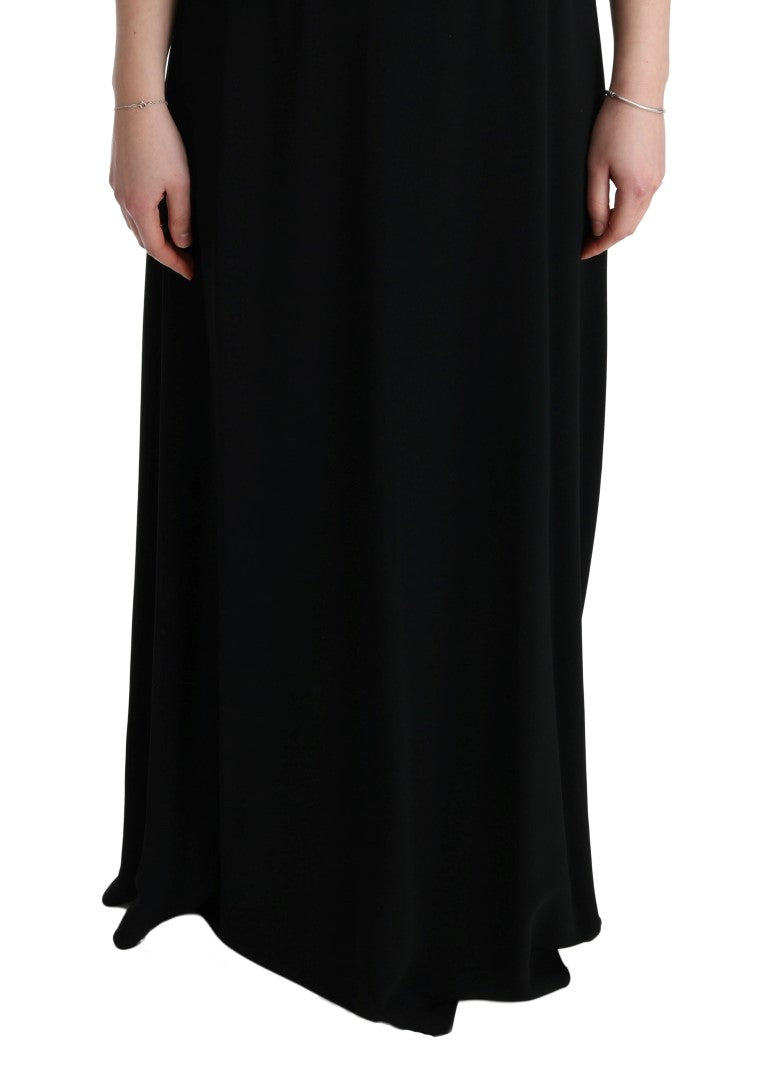 Schwarzes, langes Stretch-Maxikleid im Etui-Stil