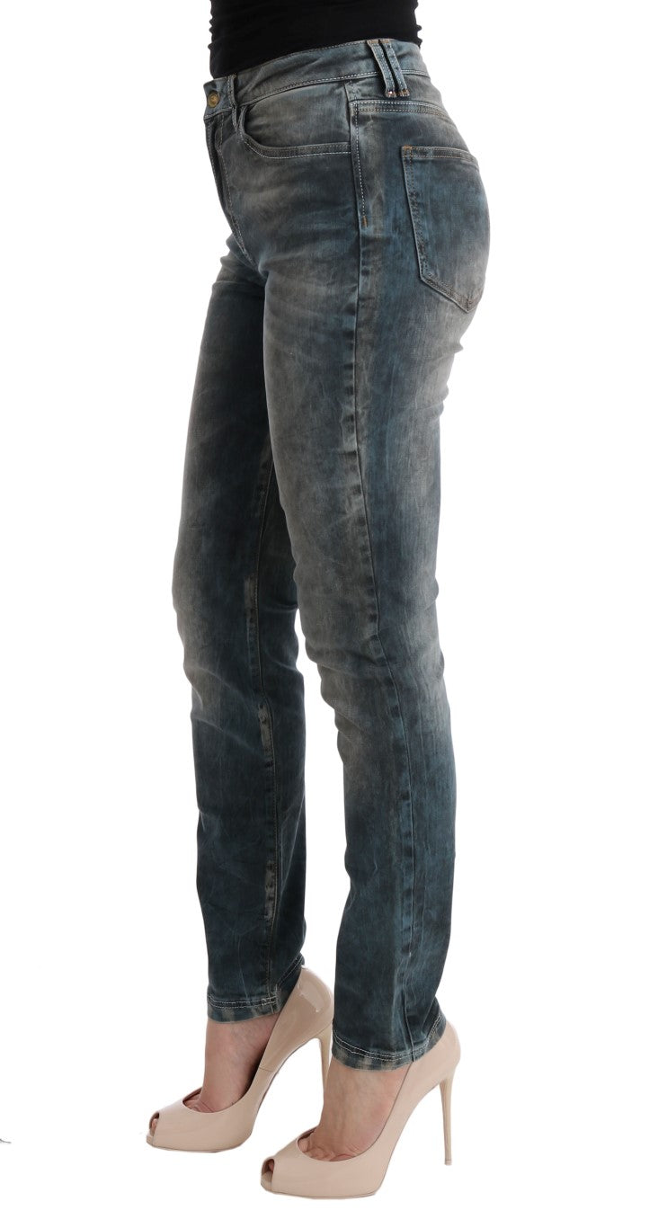 Blau verwaschene Slim Fit-Jeans aus Baumwollmischung