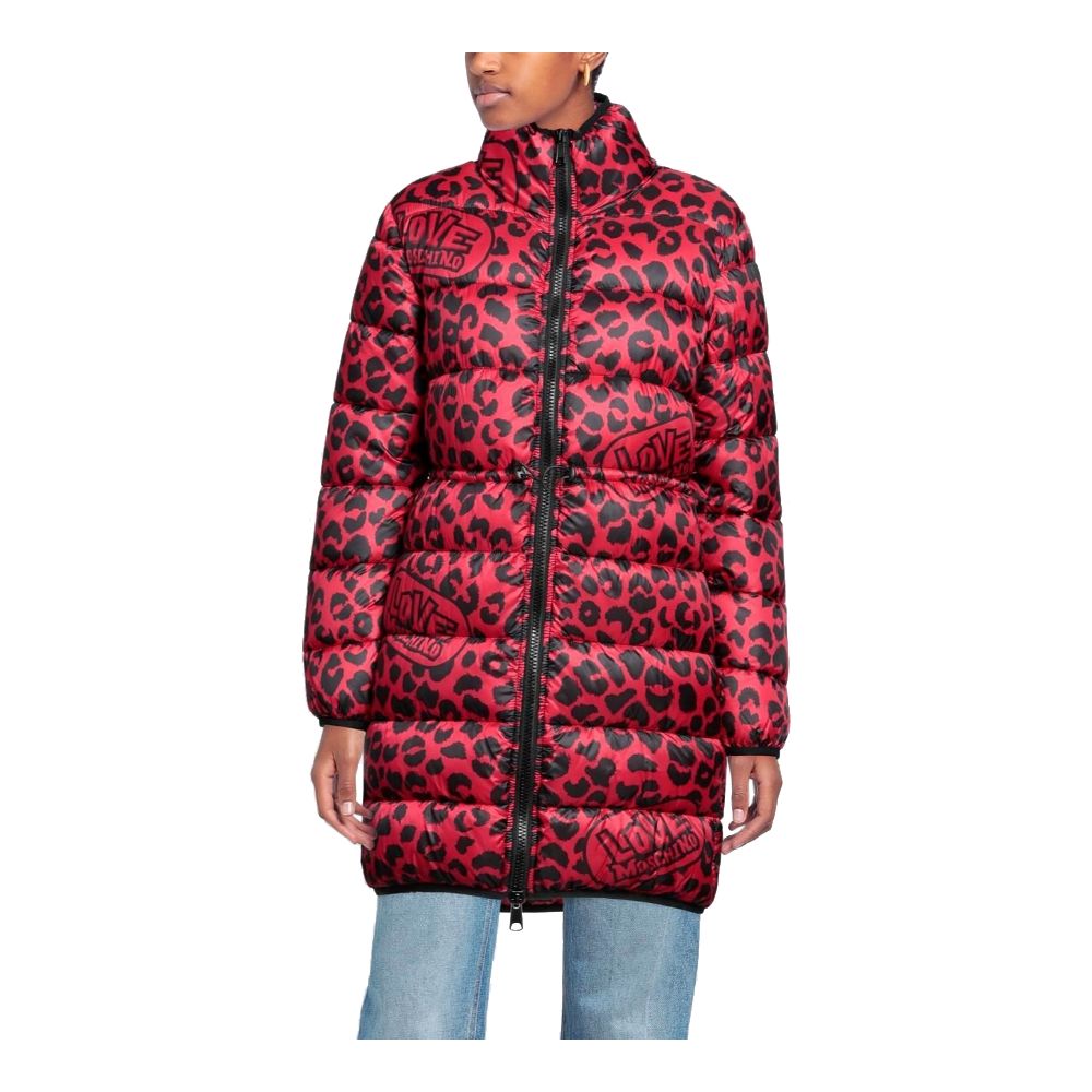 Schicke lange Daunenjacke mit Leopardenmuster