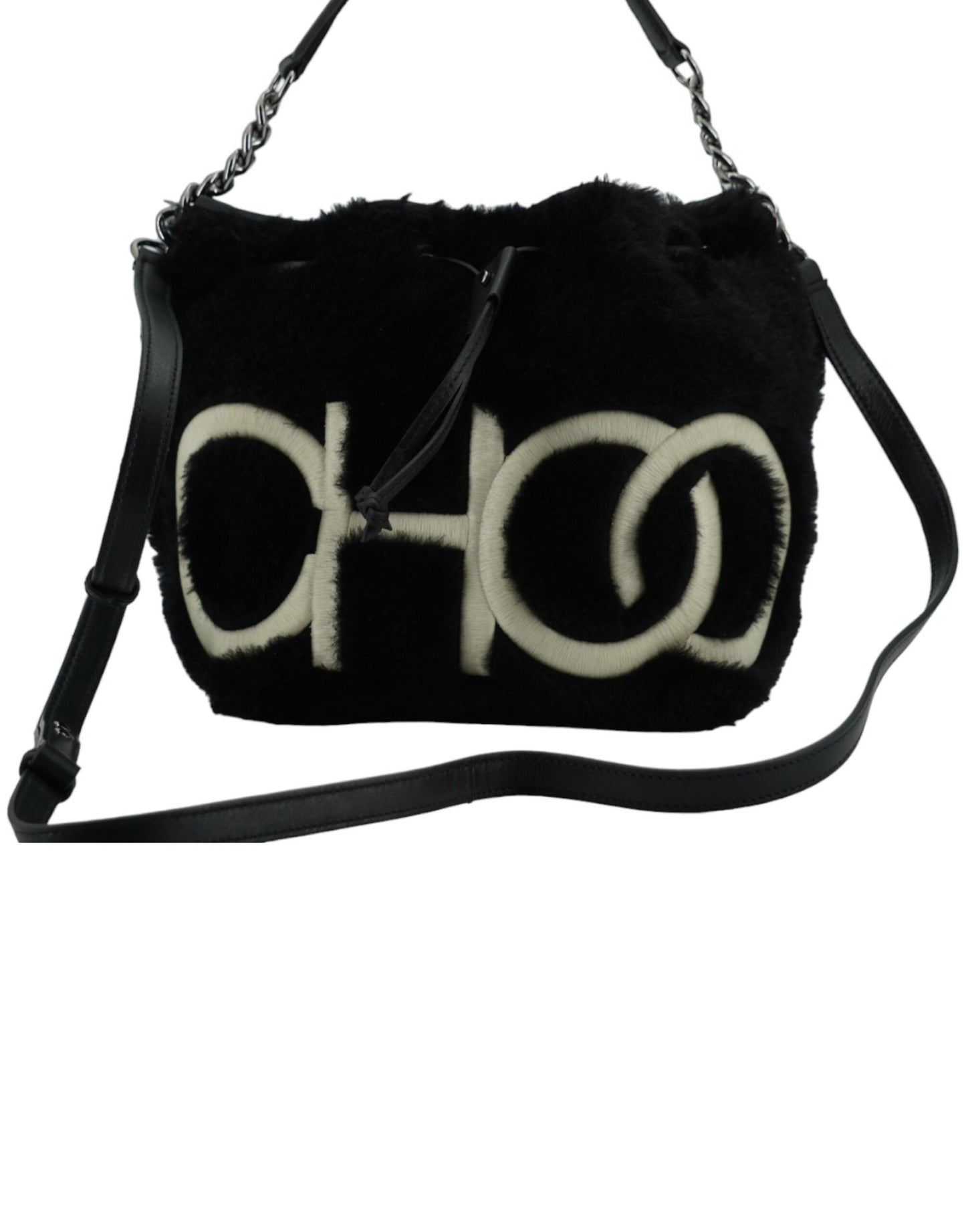 Schwarze Ledertasche mit Henkel und Schultertasche