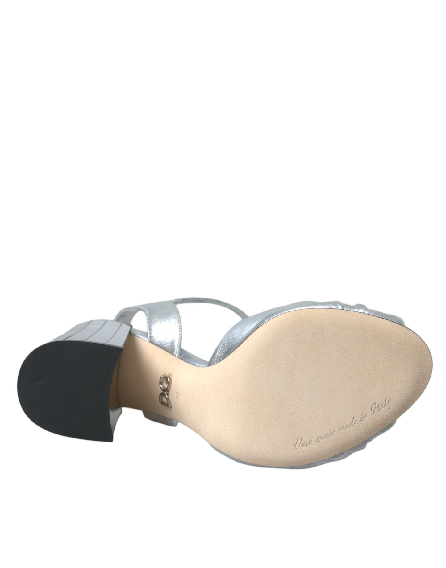 Silber Lammfell Leder Heels Sandalen Schuhe