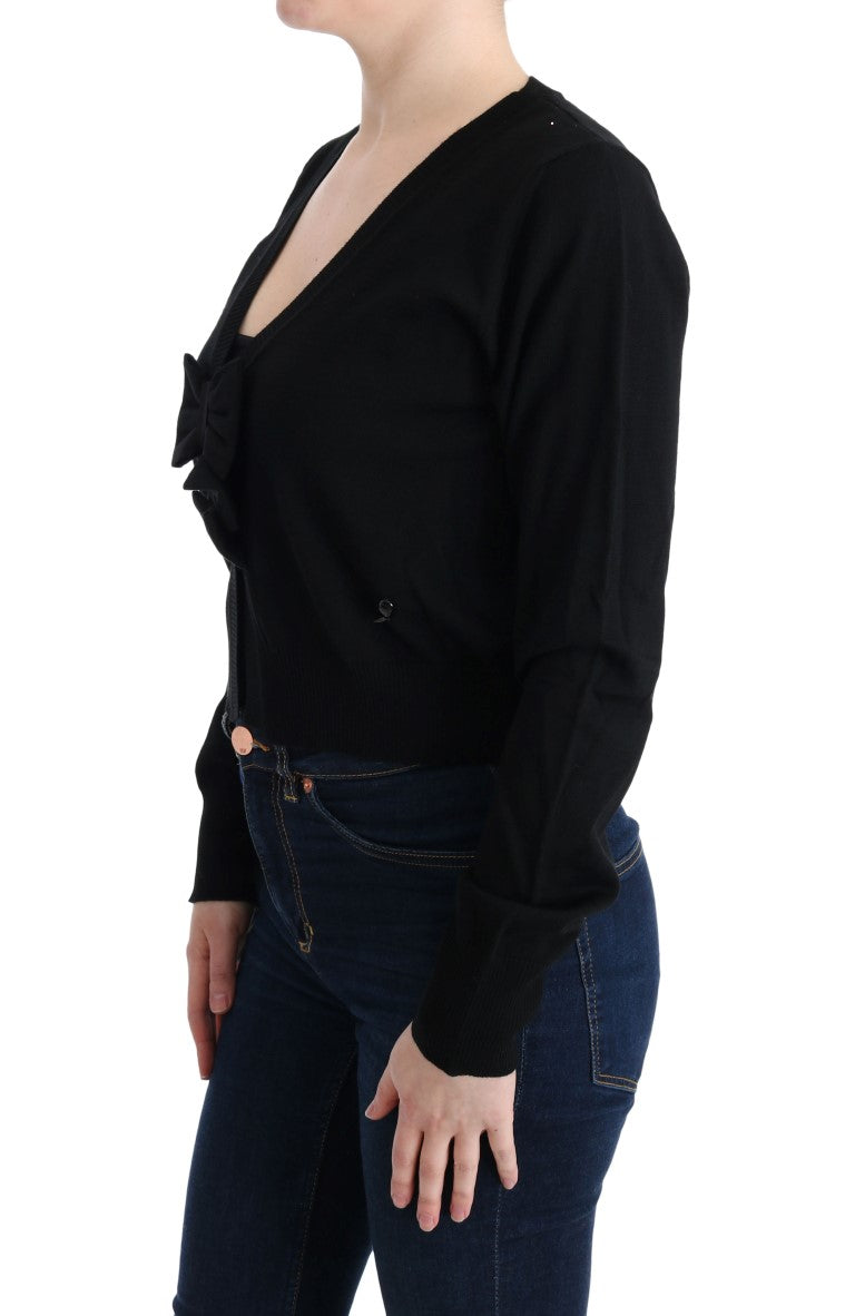 Schwarzer Wollblusenpullover