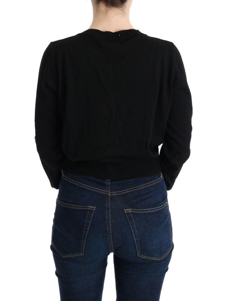 Schwarzer Wollblusenpullover