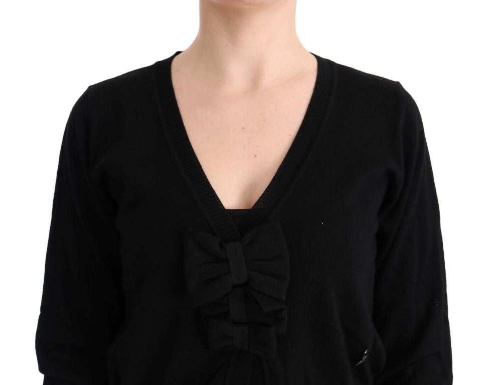 Schwarzer Wollblusenpullover