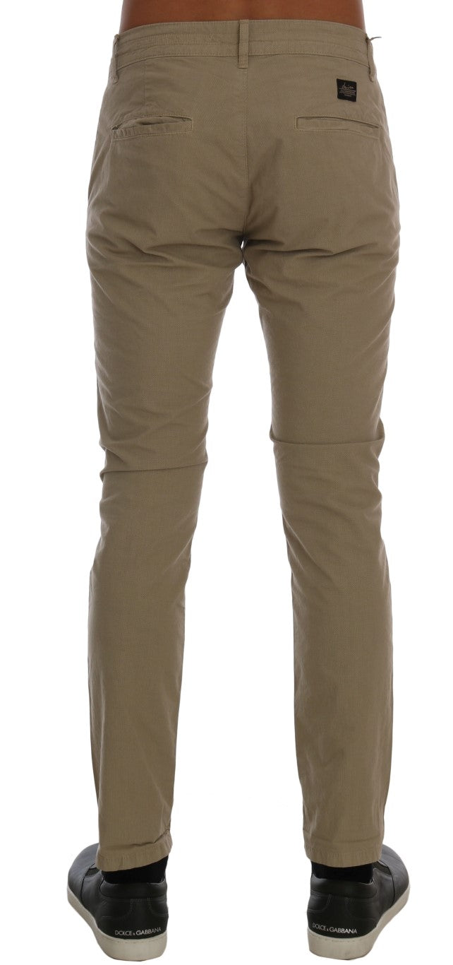 Beigefarbene Slim Fit-Chinos aus Baumwollstretch