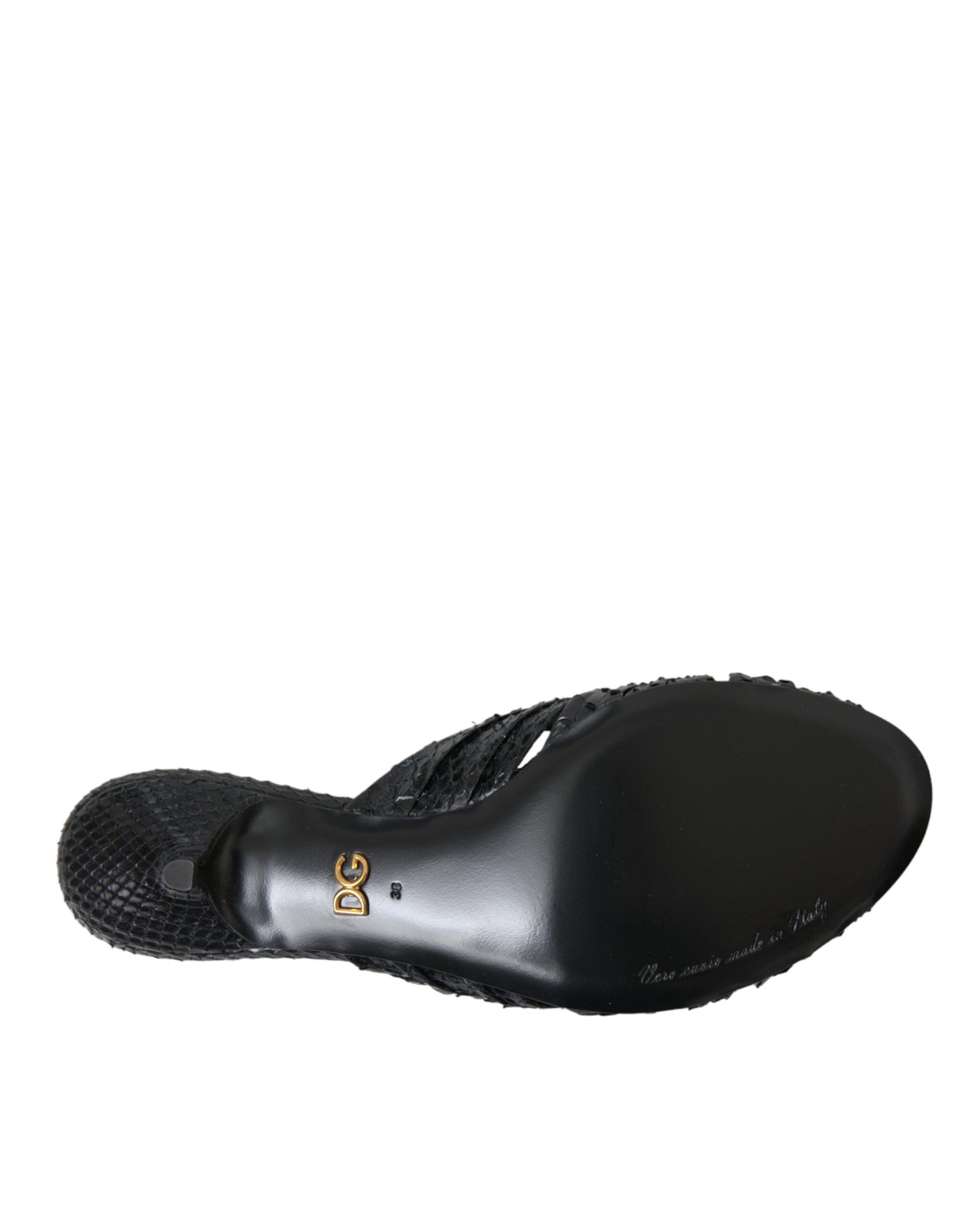 Schwarze Exotische Leder Heels Slides Schuhe