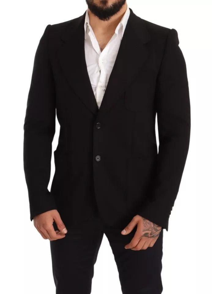 Schwarzer Slim Fit Wollmantel, Jacke, Blazer