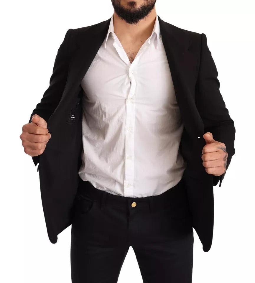 Schwarzer Slim Fit Wollmantel, Jacke, Blazer