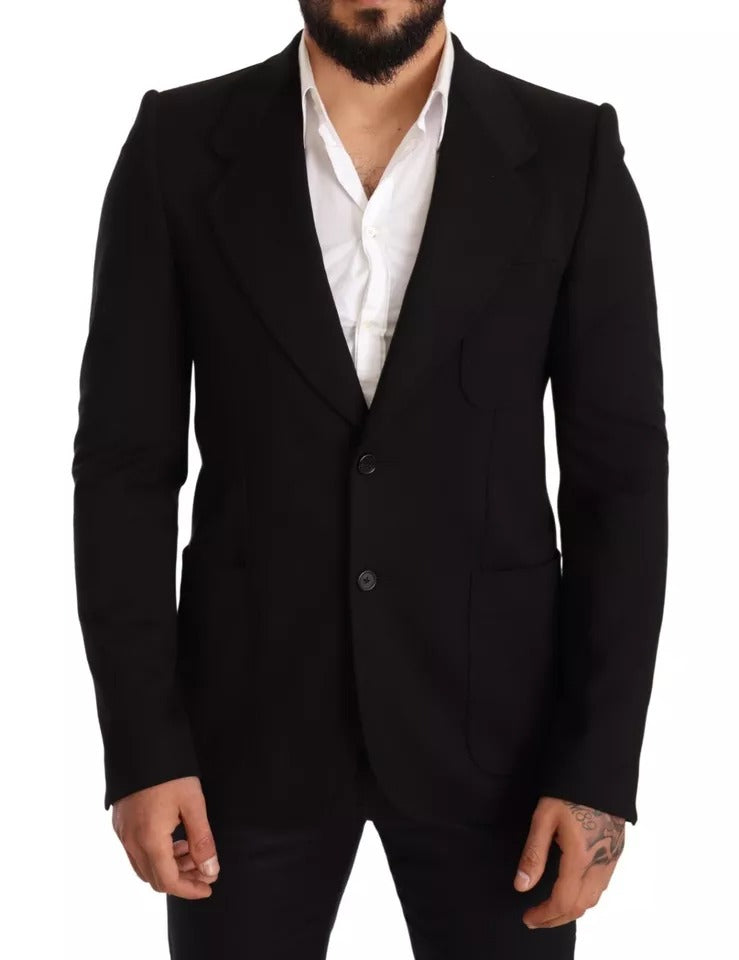 Schwarzer Slim Fit Wollmantel, Jacke, Blazer