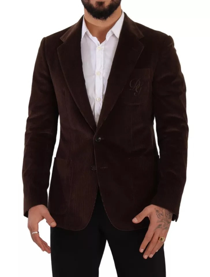 Brauner Cord-Slim-Fit-Mantel mit DG-Logo-Blazer