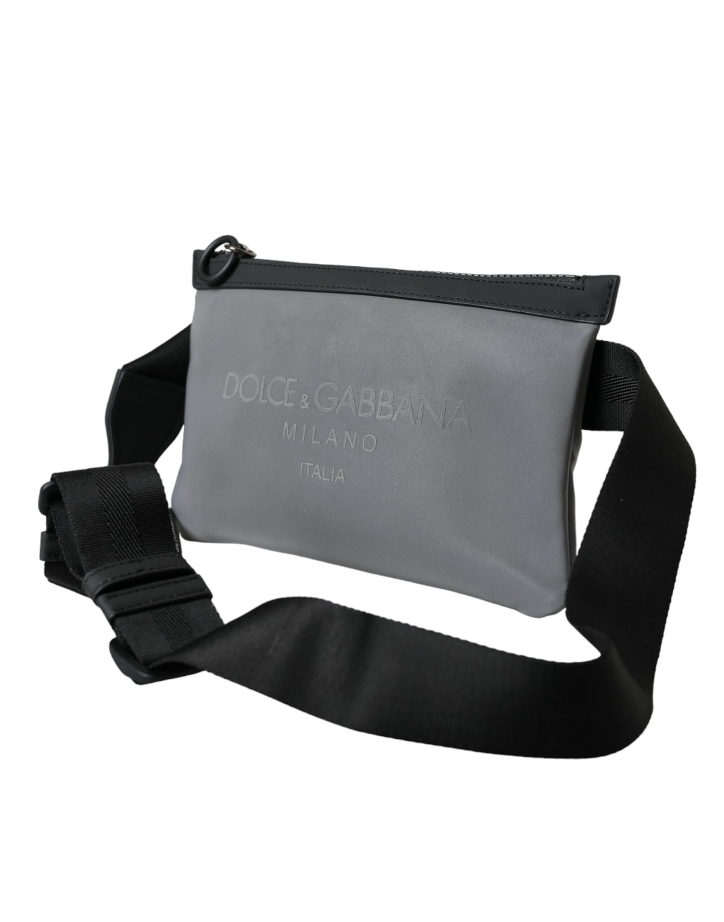 Graue Neopren-Gürteltasche mit Logo und Reißverschluss