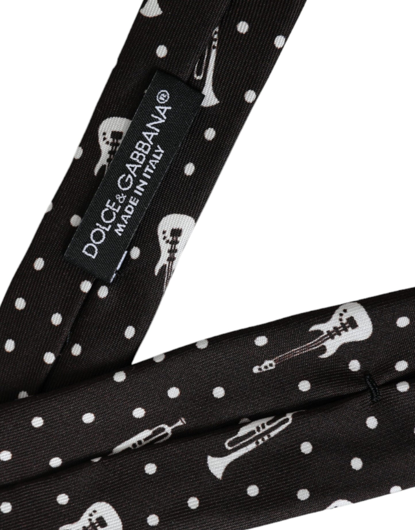 Schwarze, verstellbare Seidenkrawatte mit Gitarrendruck