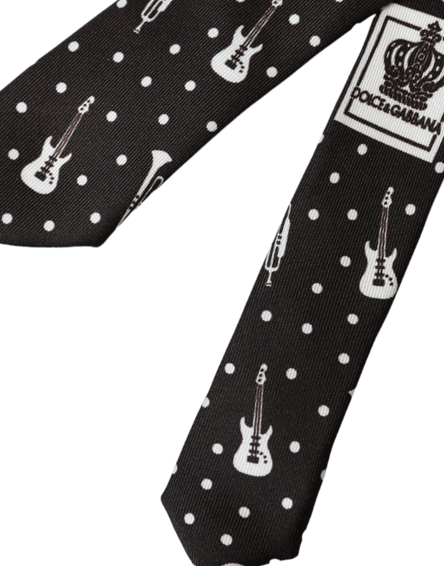 Schwarze, verstellbare Seidenkrawatte mit Gitarrendruck