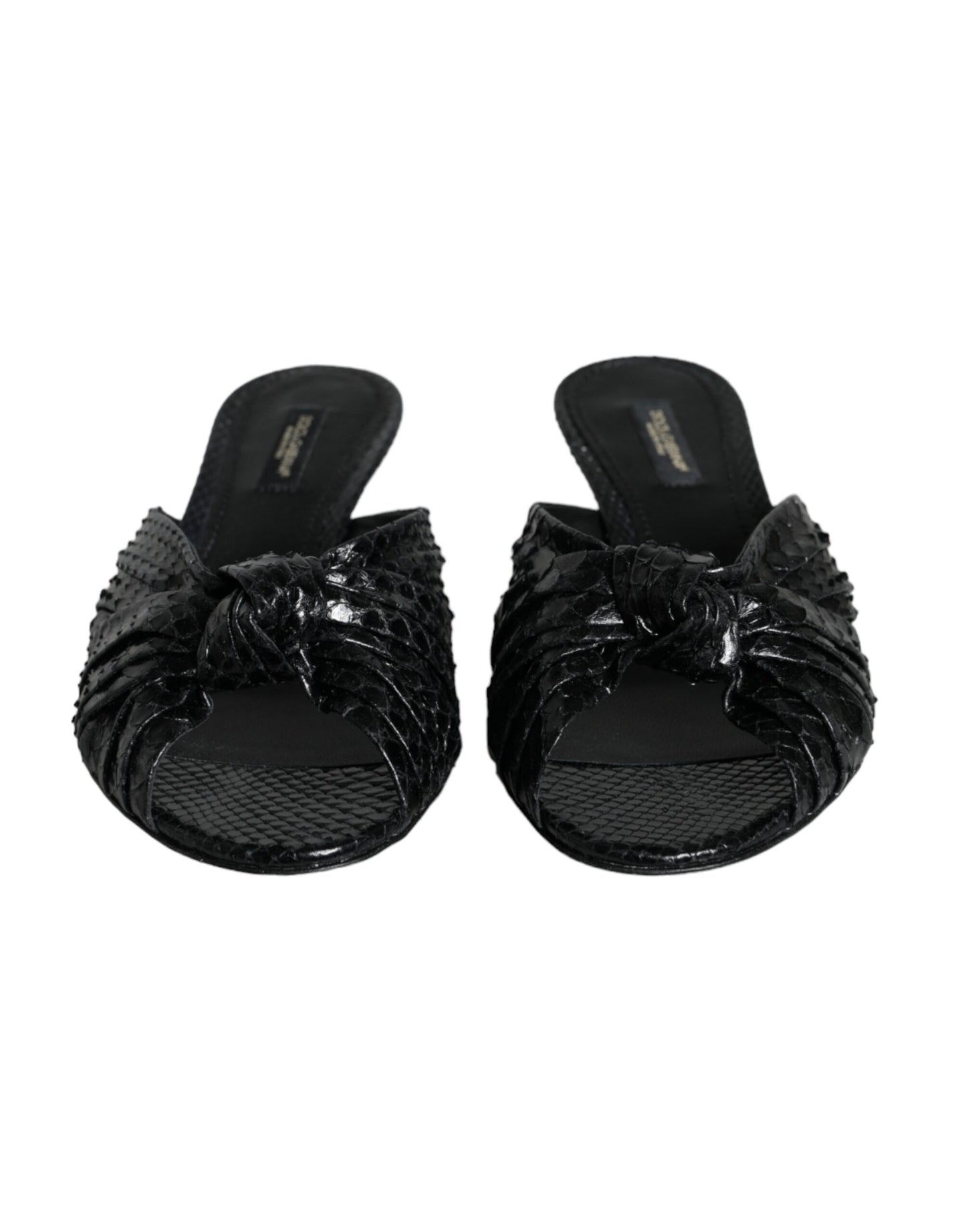 Schwarze Leder Heels Slides Sandalen Schuhe