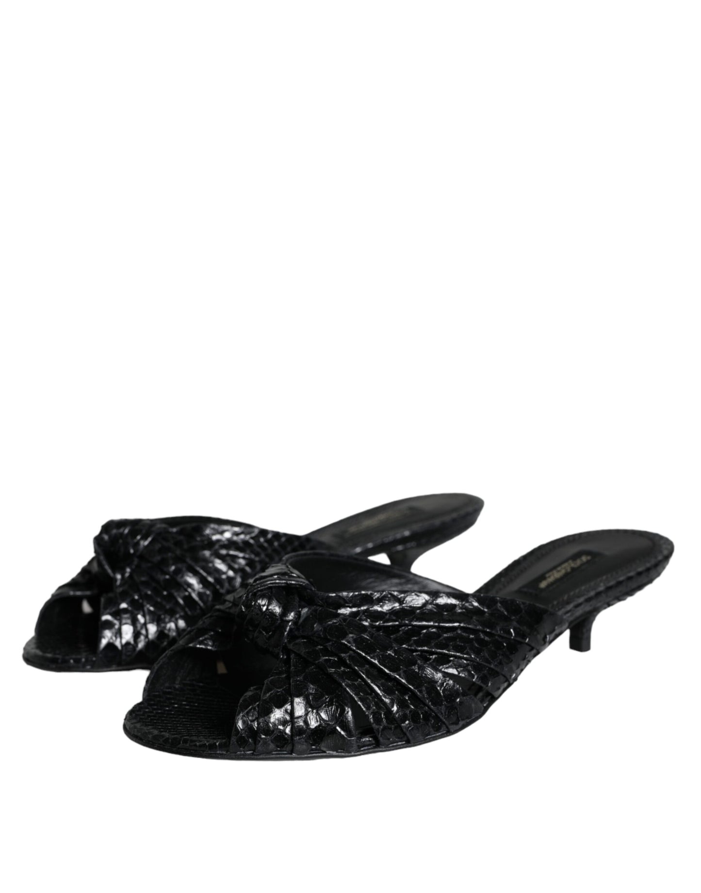 Schwarze Leder Heels Slides Sandalen Schuhe