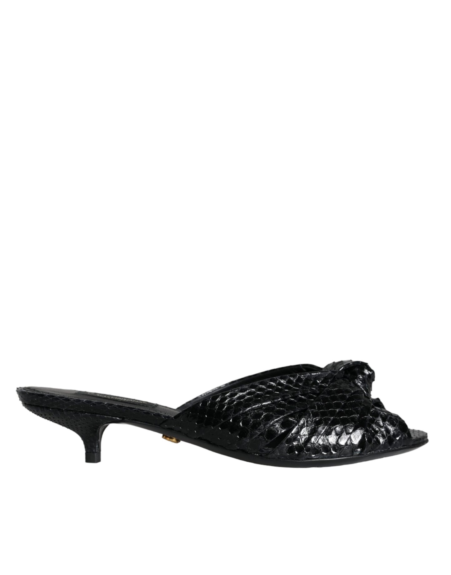 Schwarze Leder Heels Slides Sandalen Schuhe