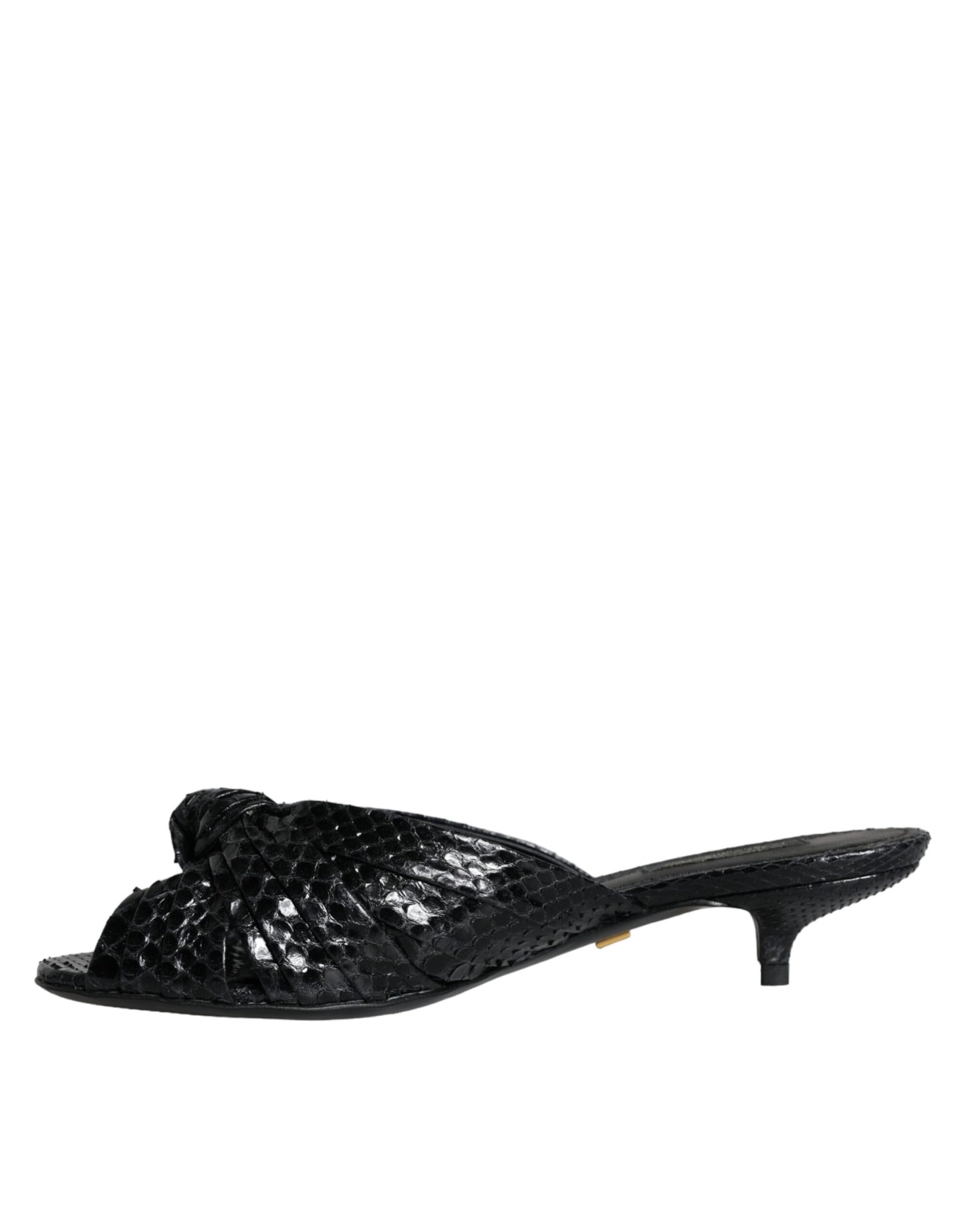 Schwarze Leder Heels Slides Sandalen Schuhe
