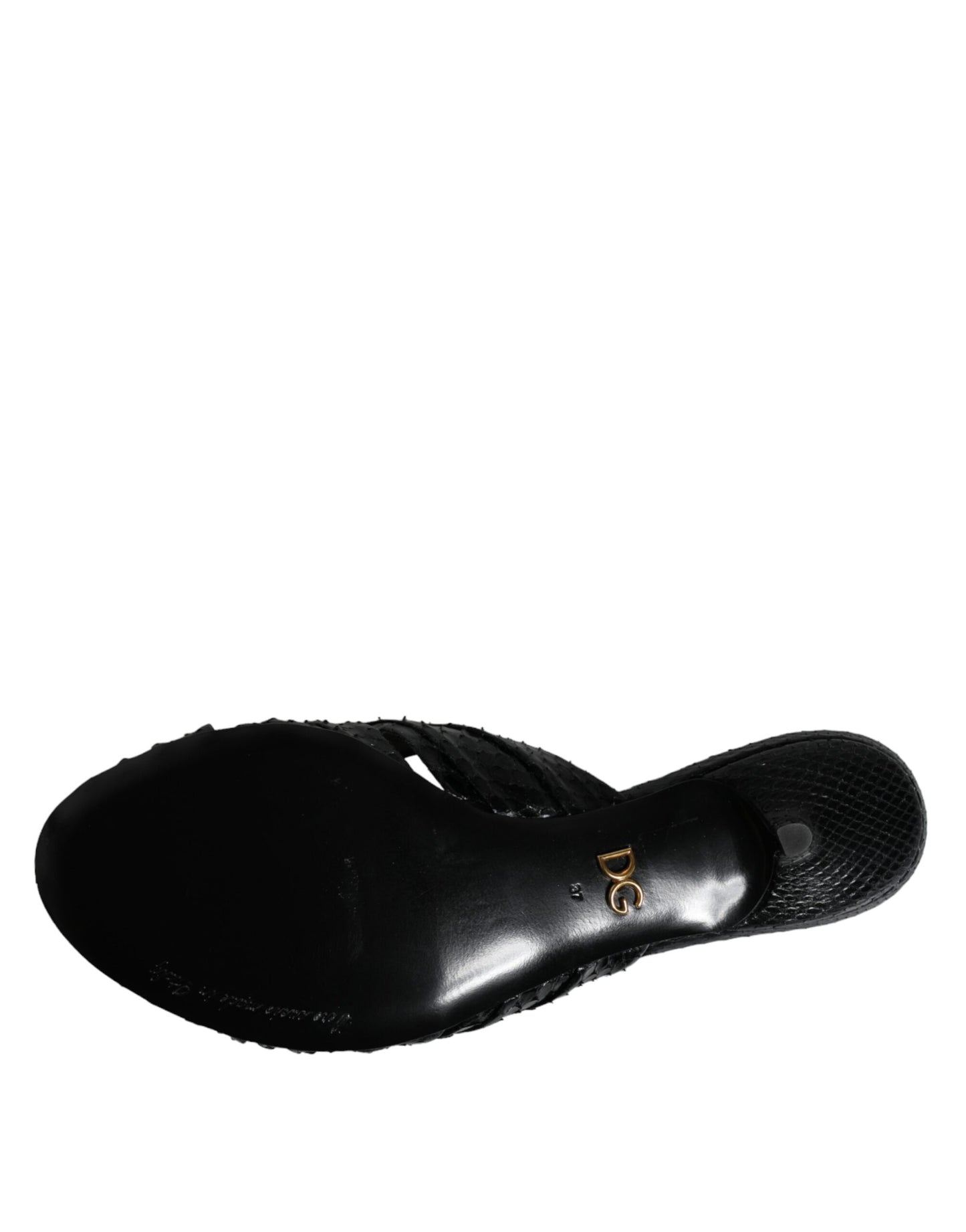 Schwarze Leder Heels Slides Sandalen Schuhe