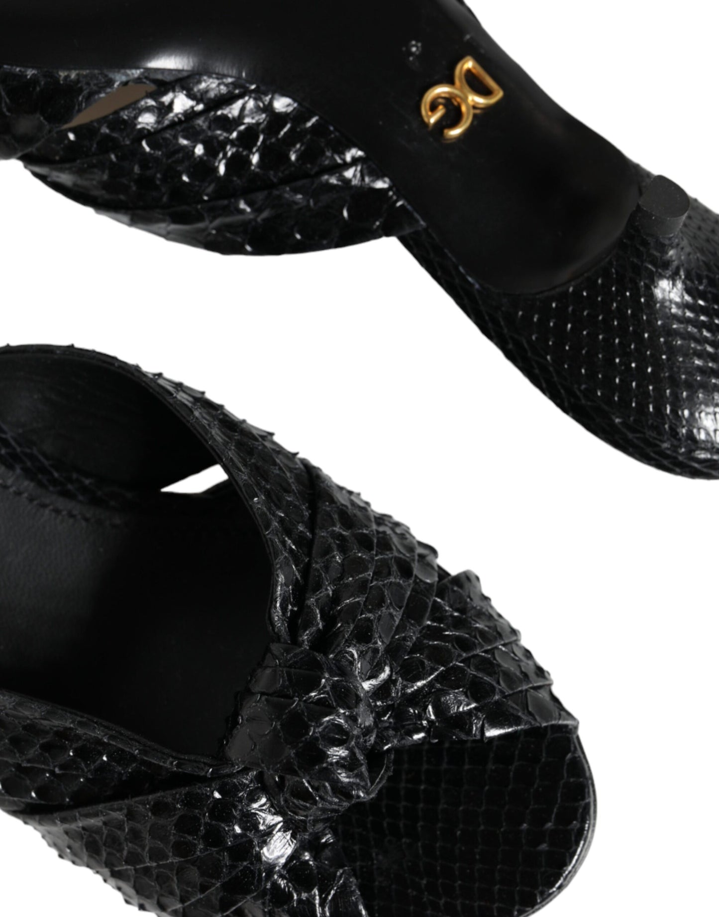 Schwarze Leder Heels Slides Sandalen Schuhe