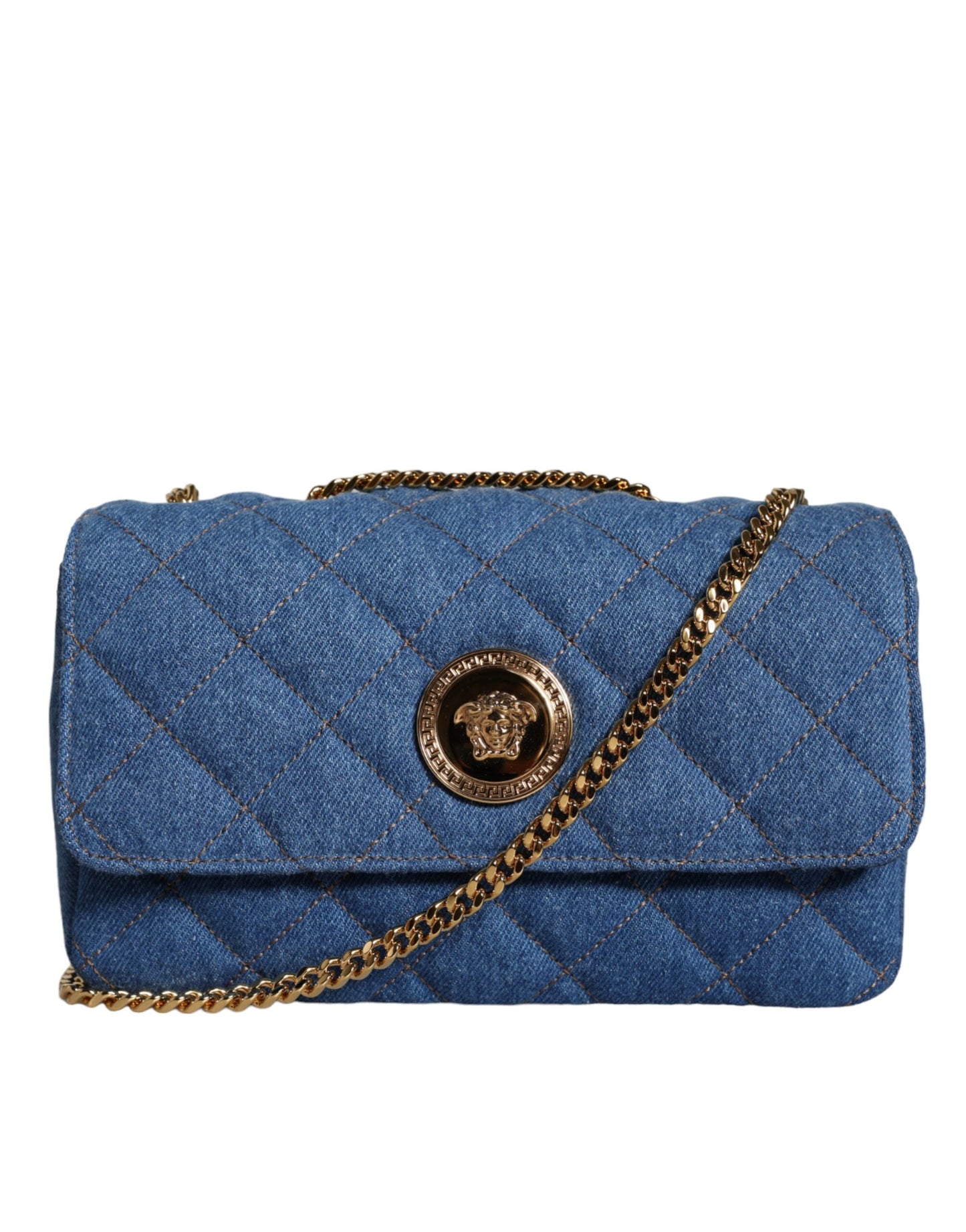 Blaue gesteppte Umhängetasche aus Denim-Leder