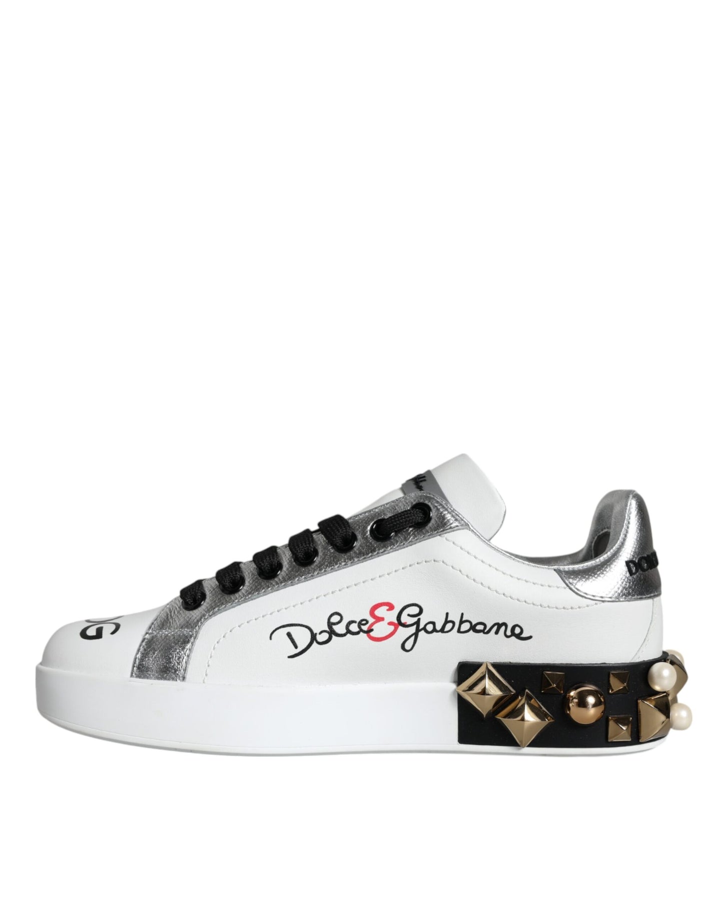 Weiße Sneakers aus Leder mit Blumen- und Nietenbesatz