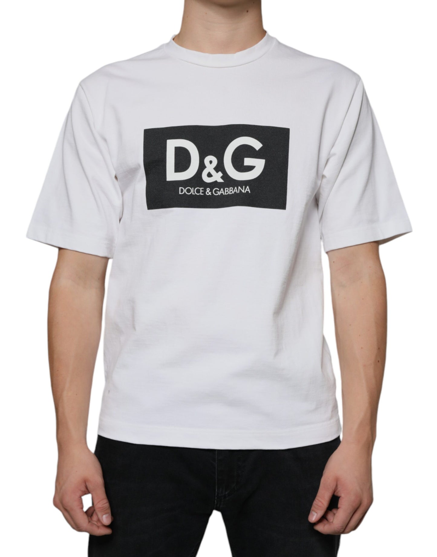 Weißes lässiges T-Shirt aus Baumwolle mit DG-Logo-Print