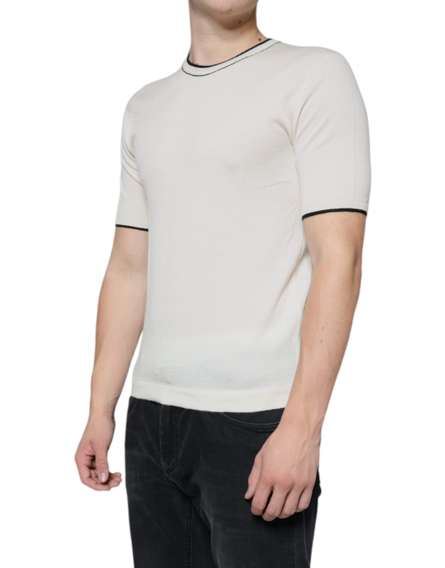 Kurzärmliges T-Shirt aus cremefarbenem Kaschmir