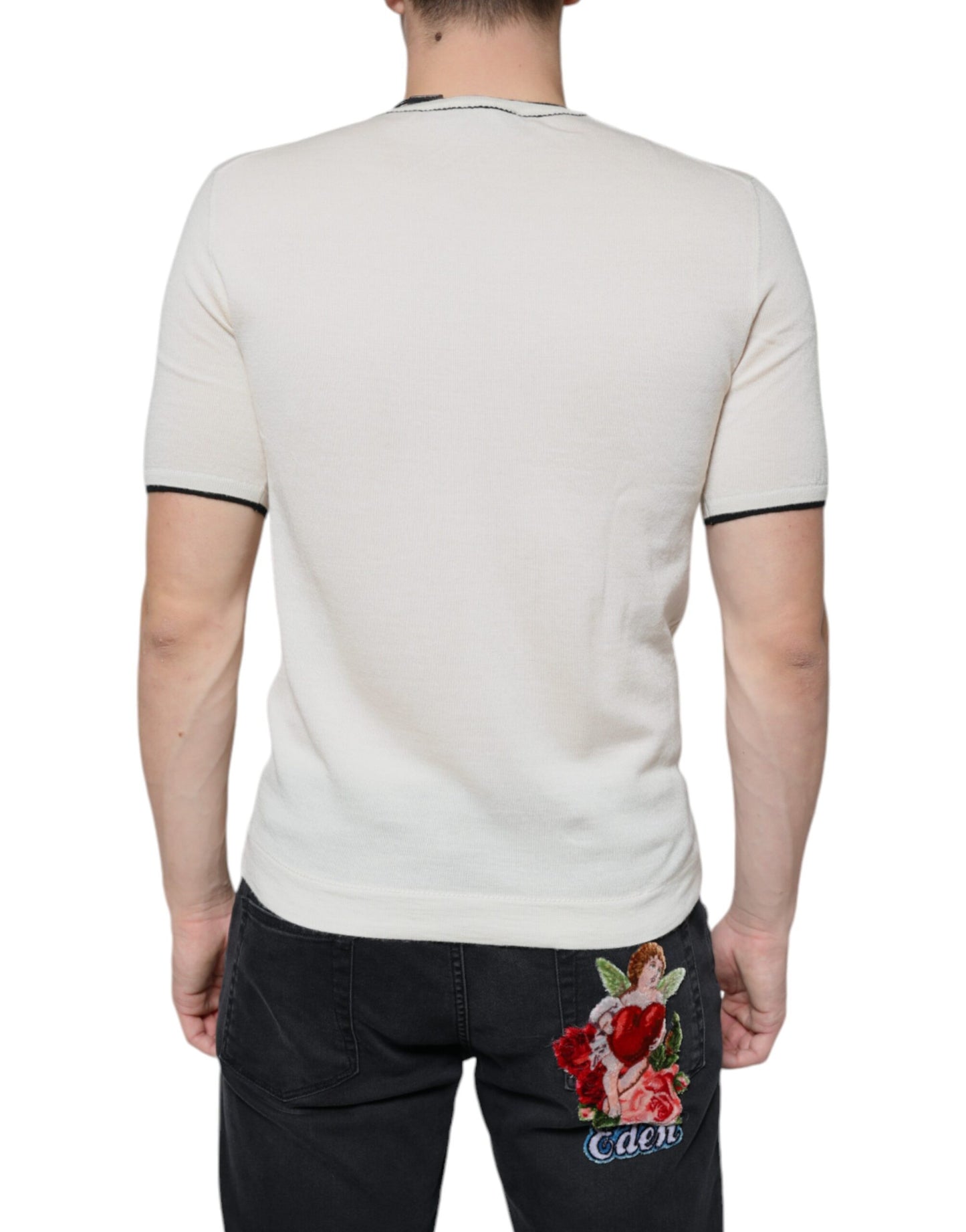 Kurzärmliges T-Shirt aus cremefarbenem Kaschmir
