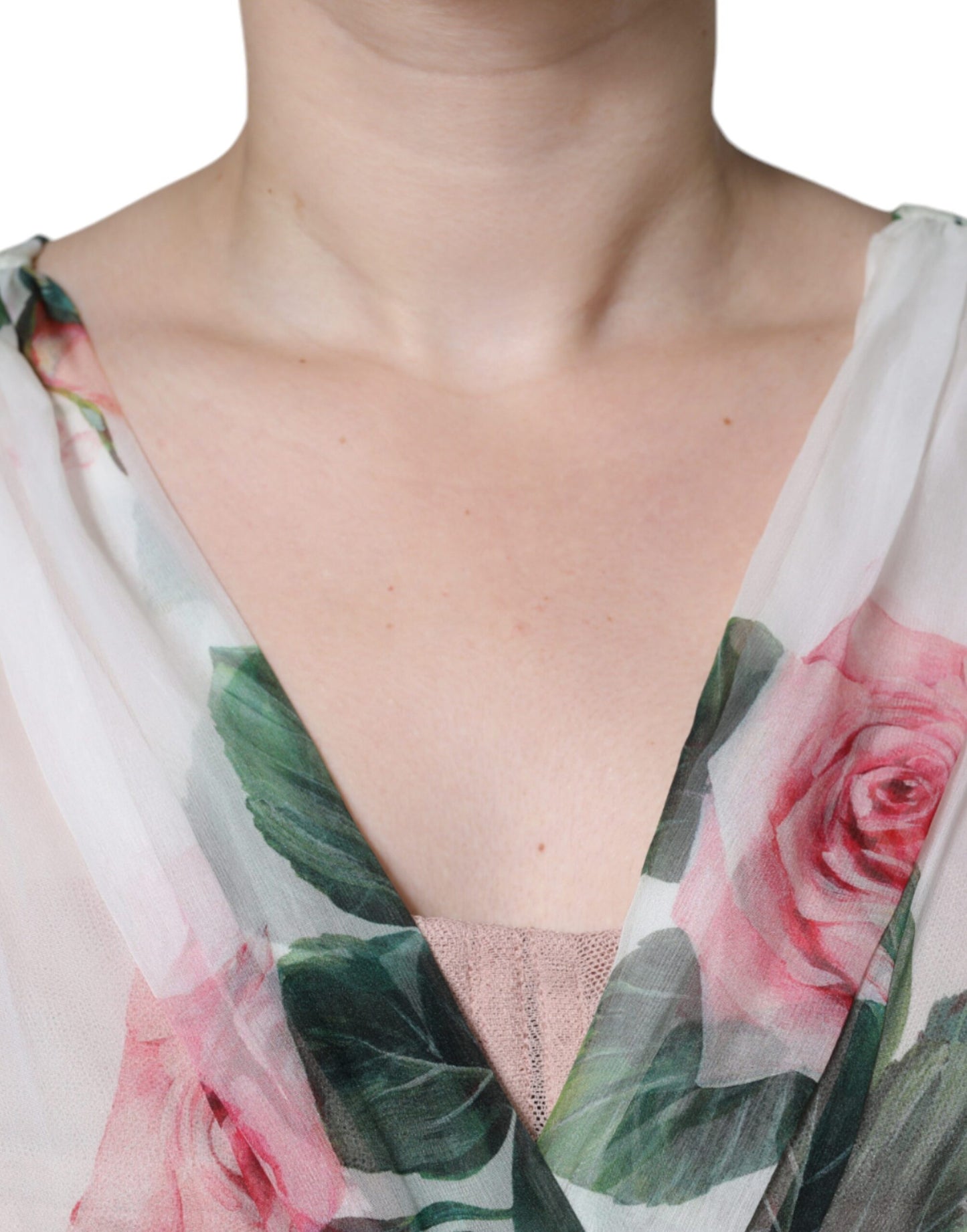 Weißes A-Linien-Midikleid aus Seide mit Blumenmuster