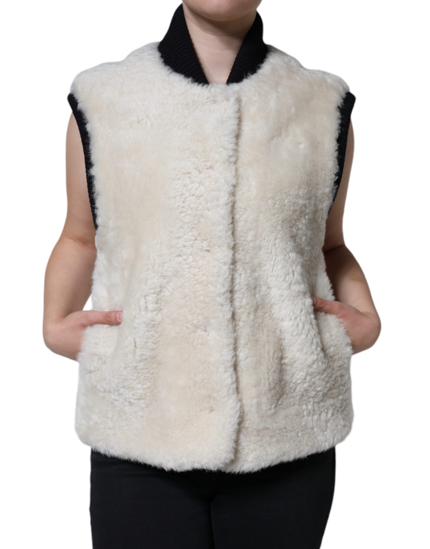 Weiße WARRENFORD Shearling Lederweste Manteljacke