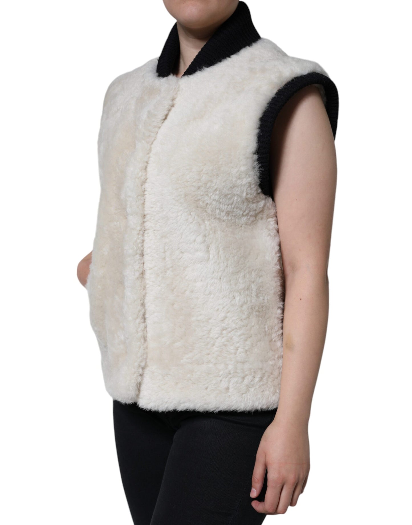 Weiße WARRENFORD Shearling Lederweste Manteljacke