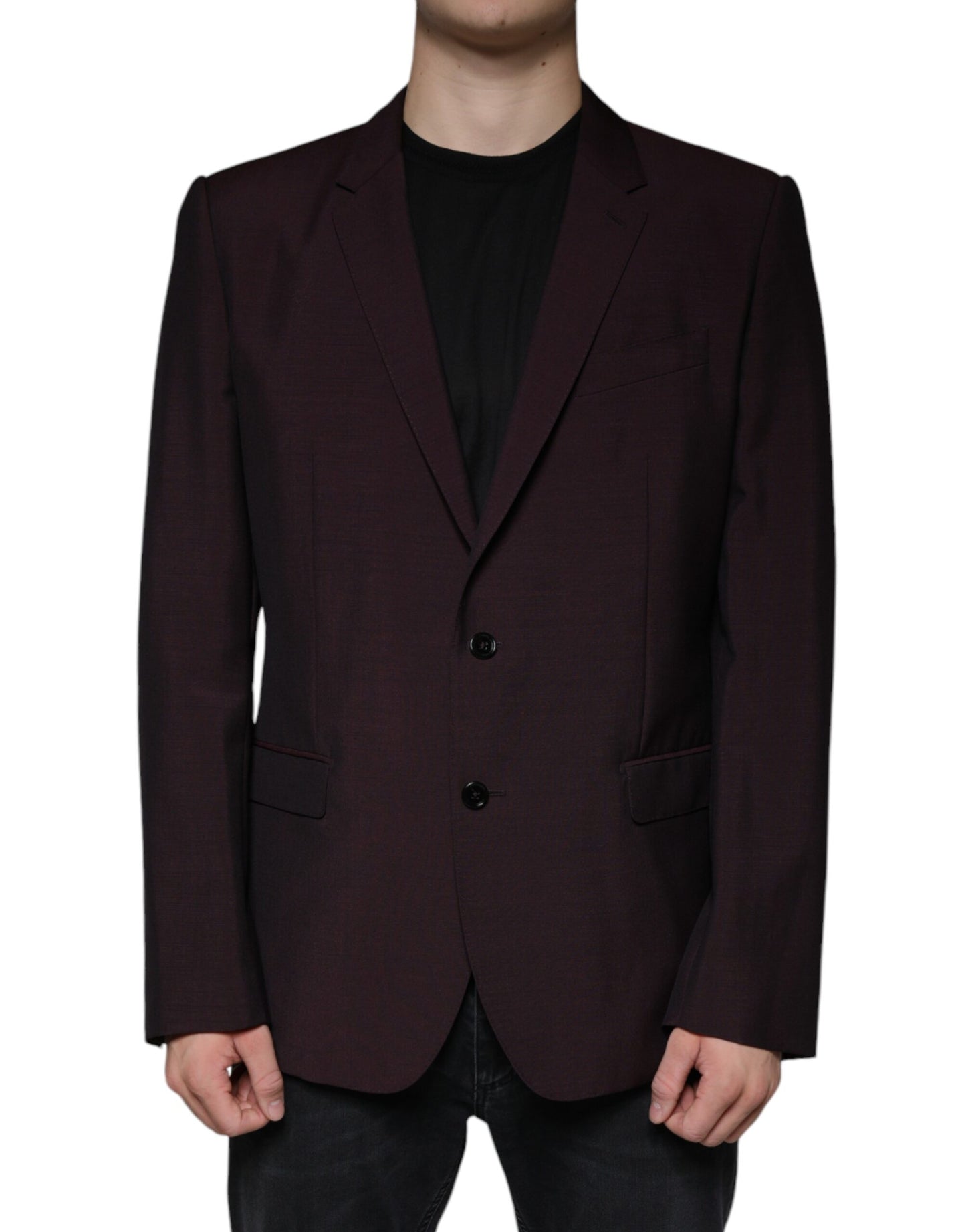 Bordeauxfarbener, einreihiger Blazer aus Wolle