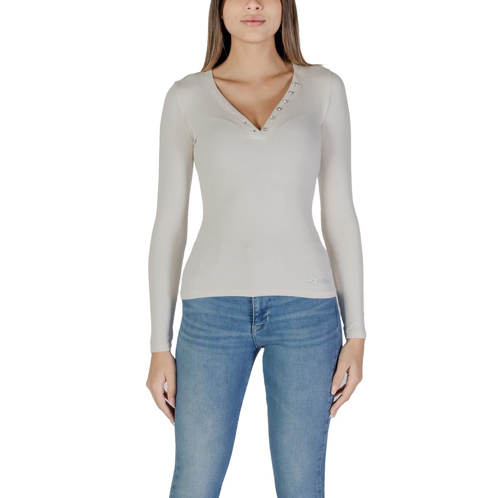 Cremefarbenes Langarmshirt aus Viskose