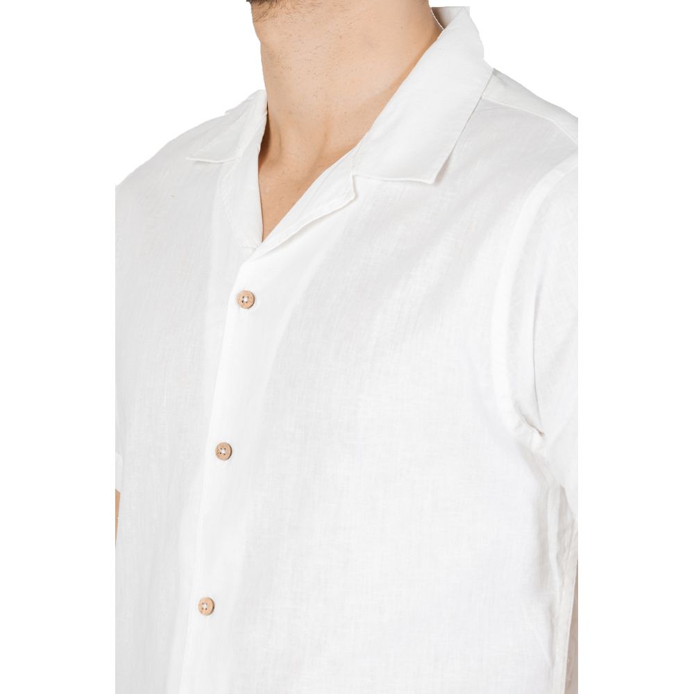 Weißes Leinen-Kurzarmshirt