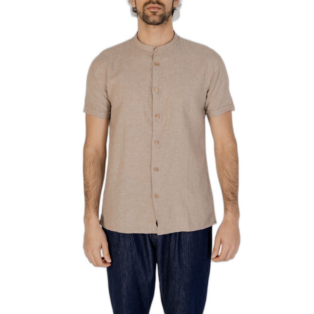 Beige Leinen Kurzarm