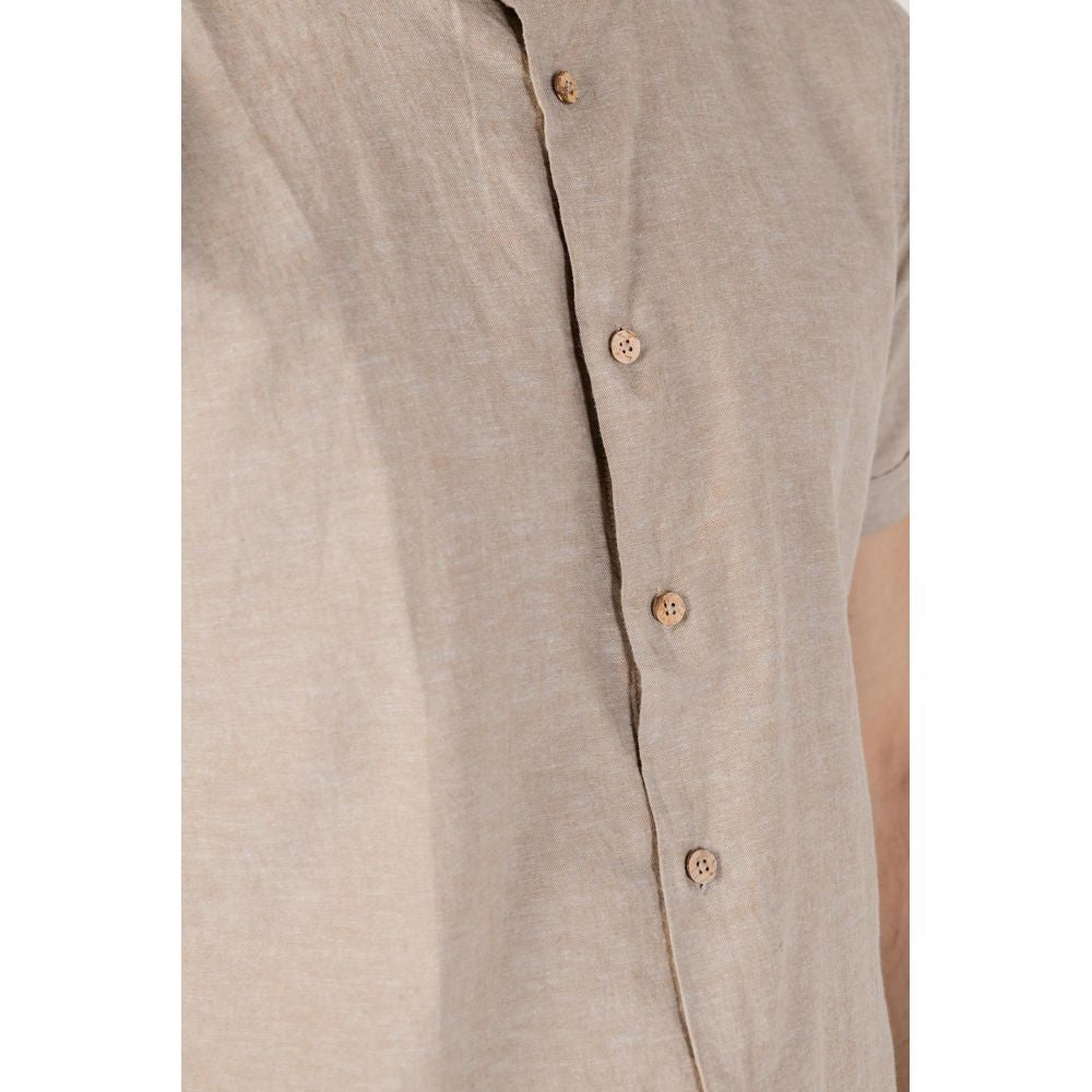 Beige Leinen Kurzarm