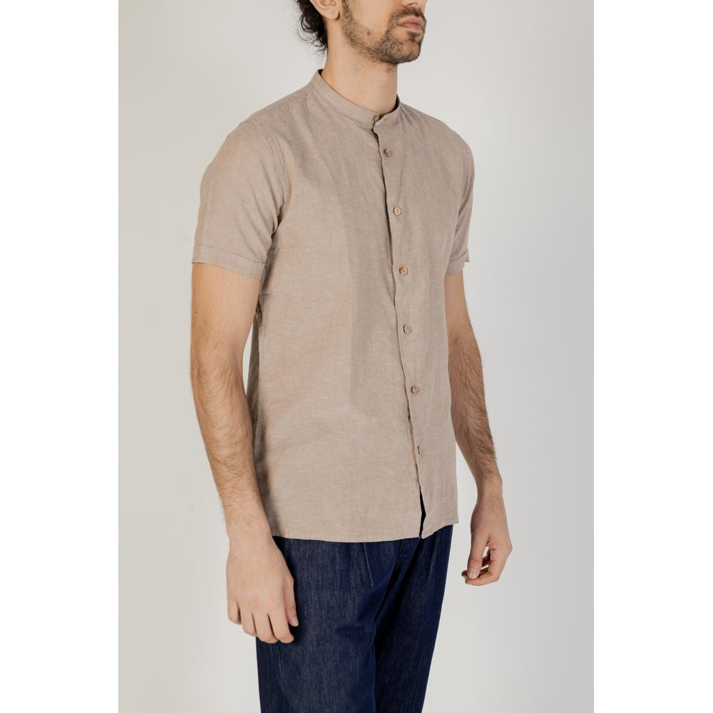 Beige Leinen Kurzarm