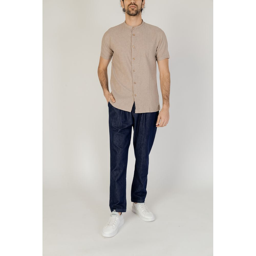 Beige Leinen Kurzarm