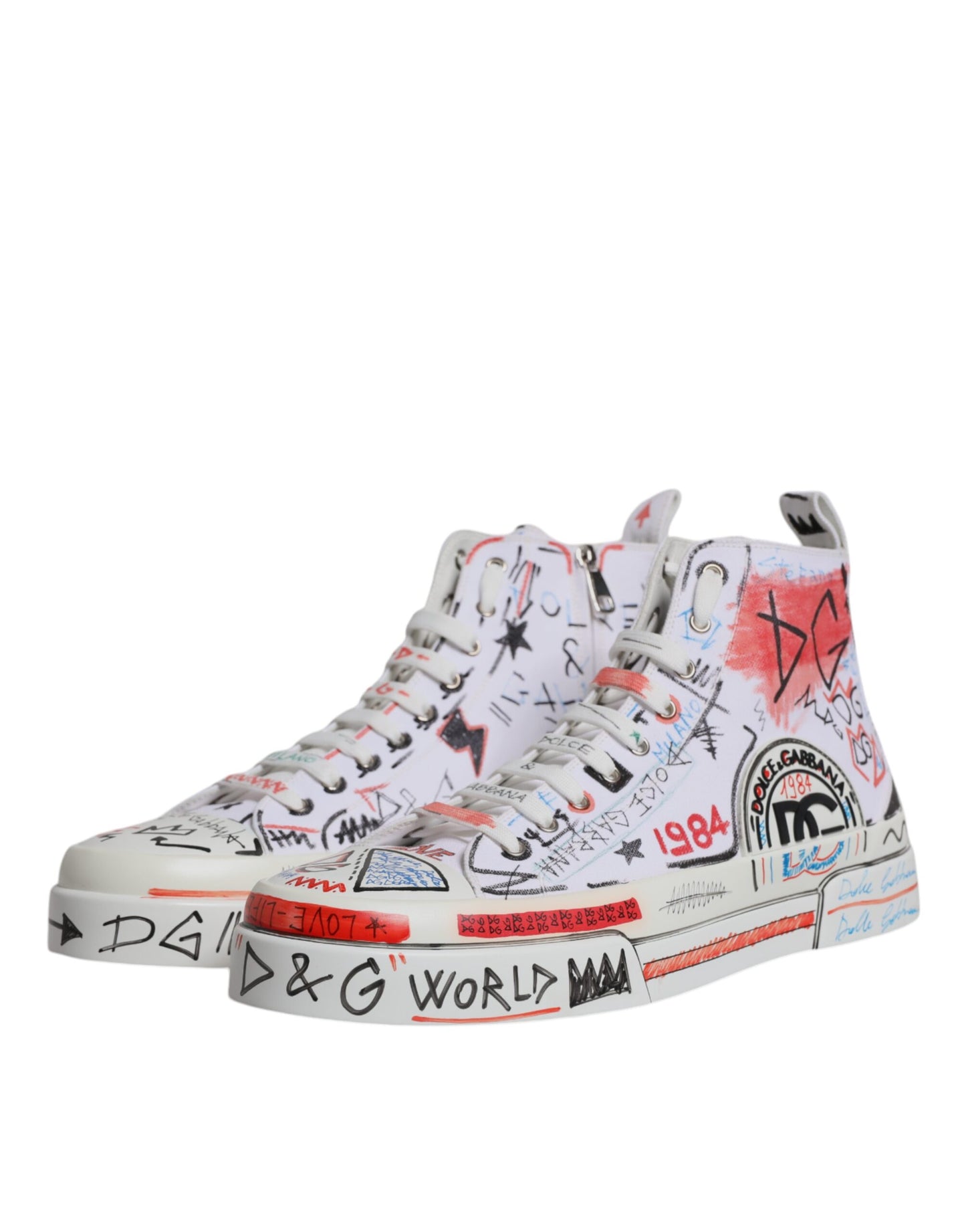 Weiße High-Top-Sneaker aus Baumwolle mit Graffiti-Motiv